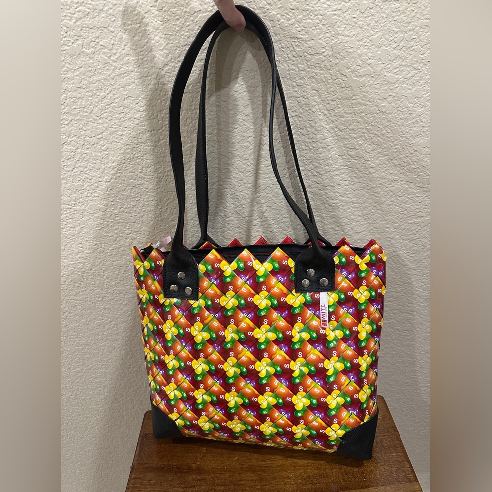 Mitz handmade skittles wrappers lattice woven handbag purse tote AND clutch
